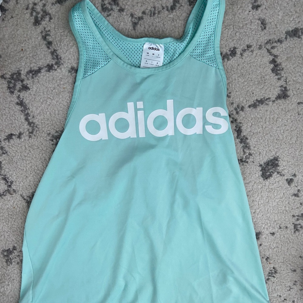 Tiffany blue colored adidas split back tank top